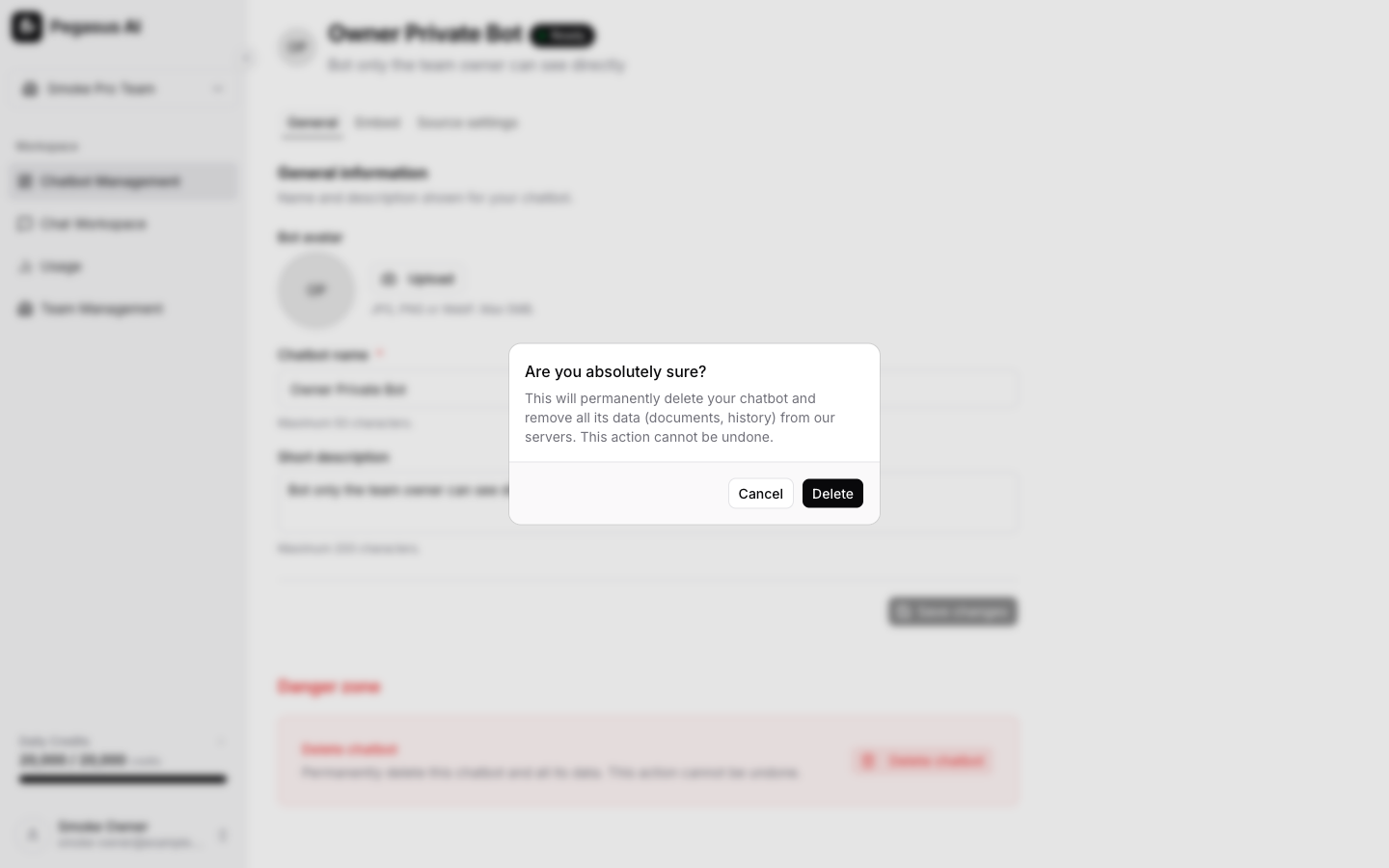 Delete confirmation modal