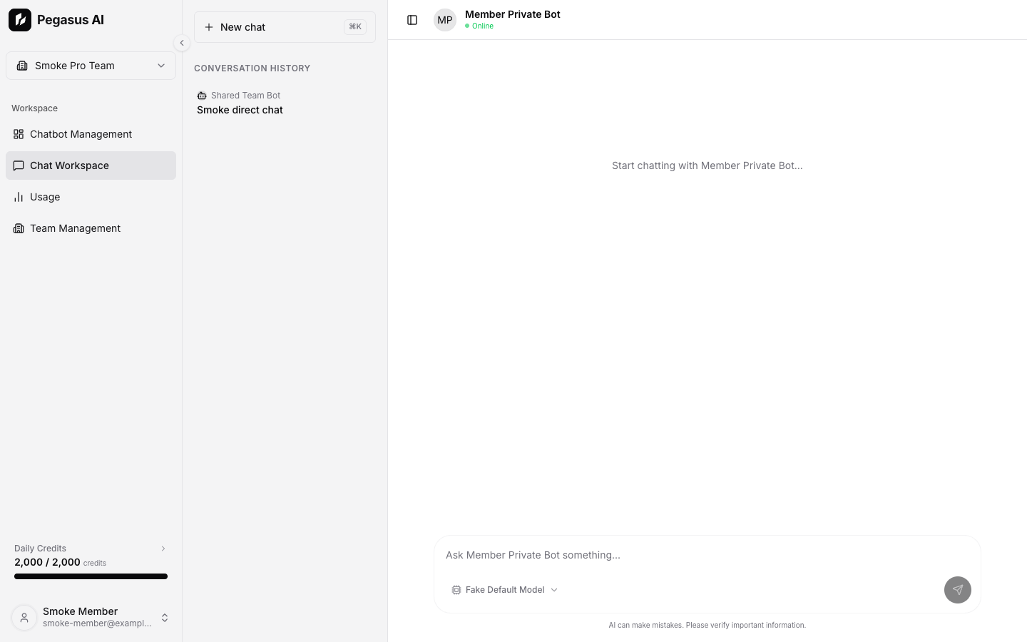Chat Workspace with empty state