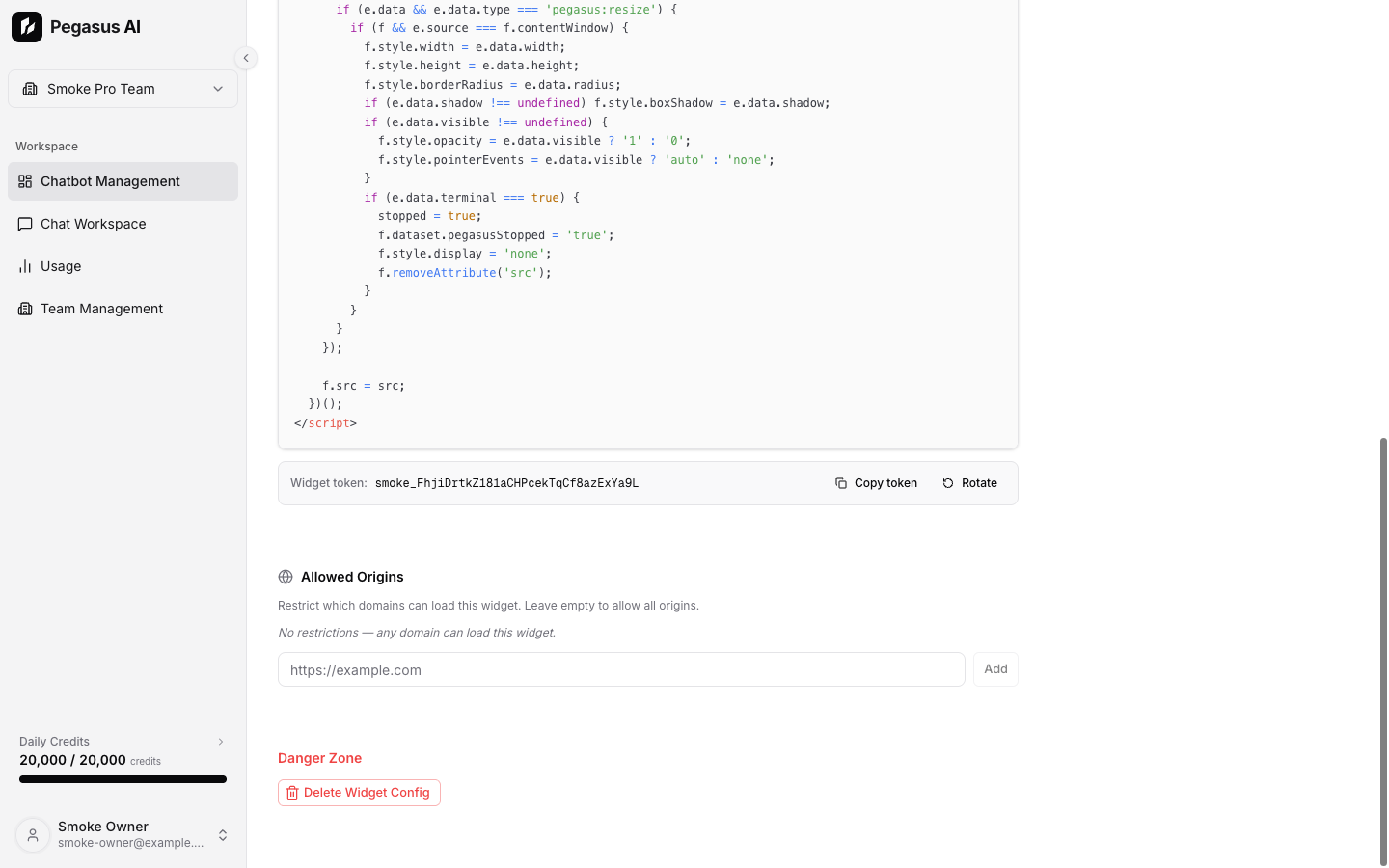 Embed widget visitor error state