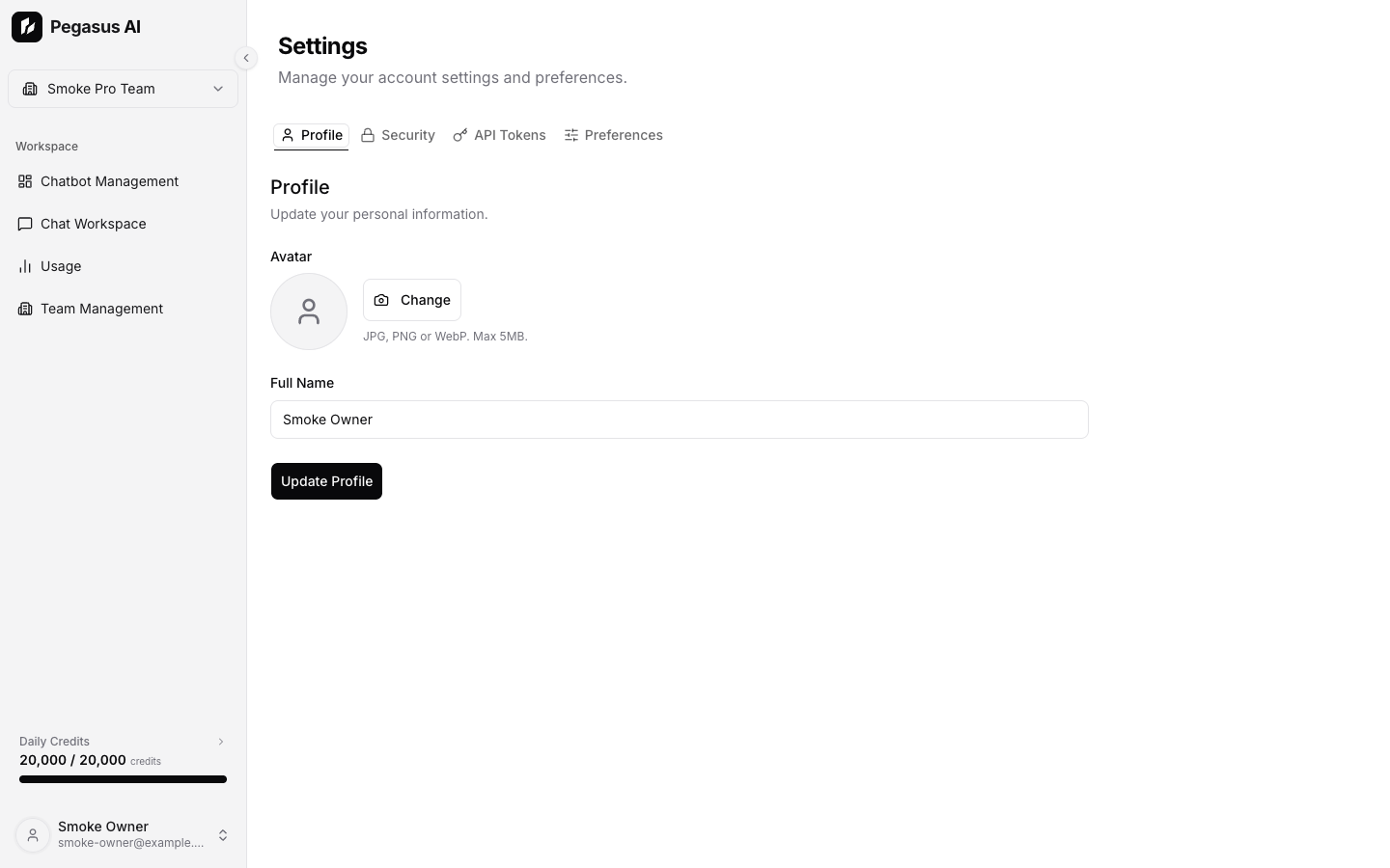Settings profile form